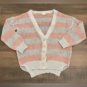 POL Pink and Grey Striped Grandpa Summer Cardigan Oversized
